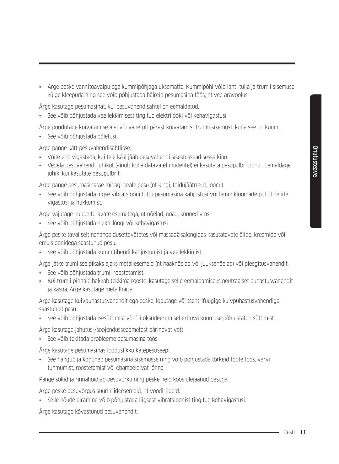 Samsung WW8SK5410UW/KJ, WW80K5410UW/EO, WW80K5410UW/LV, WW80K5210UW/LE, WW90K5410WW/LE, WW70K5410UW/LE manual Eesti 11  